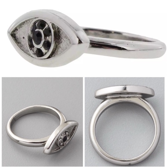 ❤️🔥 SALE! House of Harlow Silver Crystal Evil Eye Ring - Picture 8 of 8